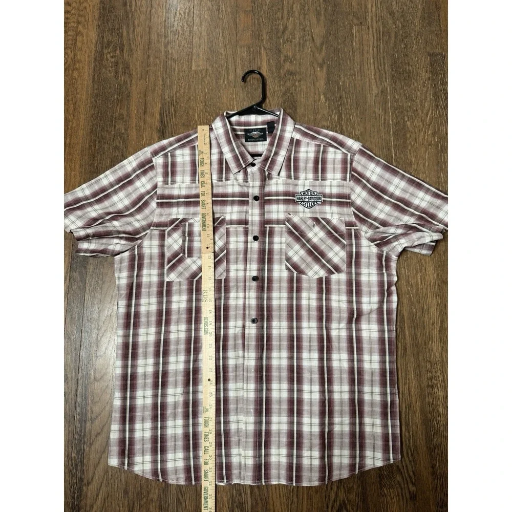 Harley Davidson Mens 2XL Plaid Short Sleeve Button Down Shirt Embroidered Logo - Picture 3 of 6
